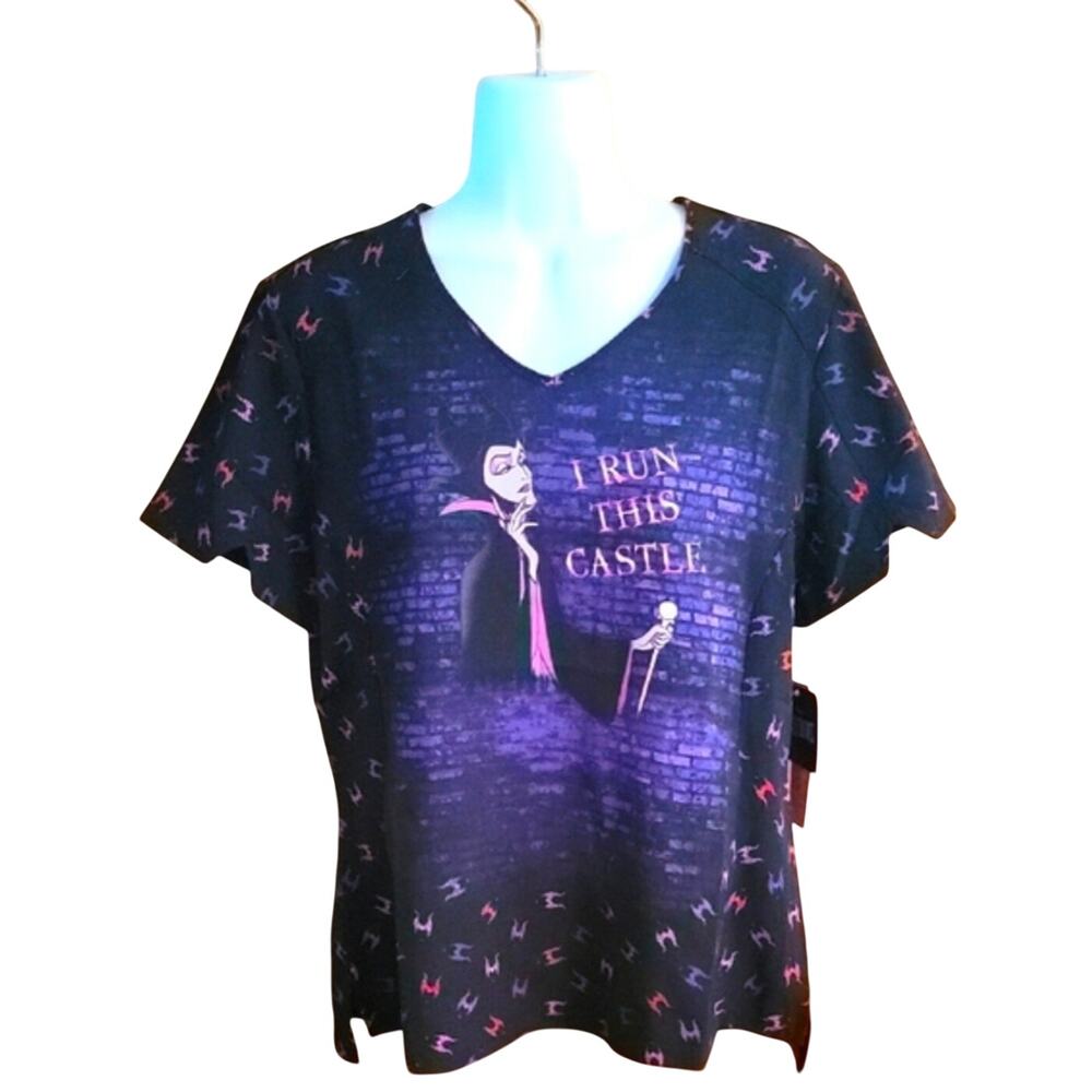 Disney Villains “I Run This Castle” Maleficent V-Neck Scrub Top